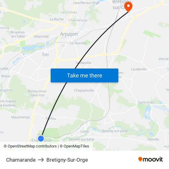 Chamarande to Bretigny-Sur-Orge map