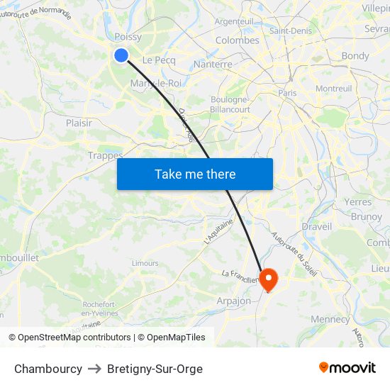 Chambourcy to Bretigny-Sur-Orge map