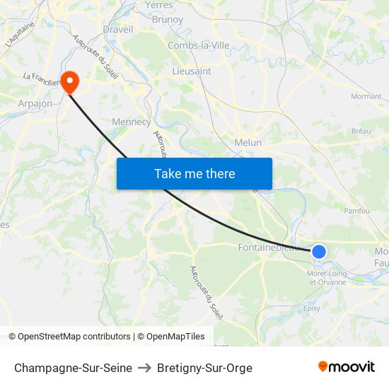 Champagne-Sur-Seine to Bretigny-Sur-Orge map