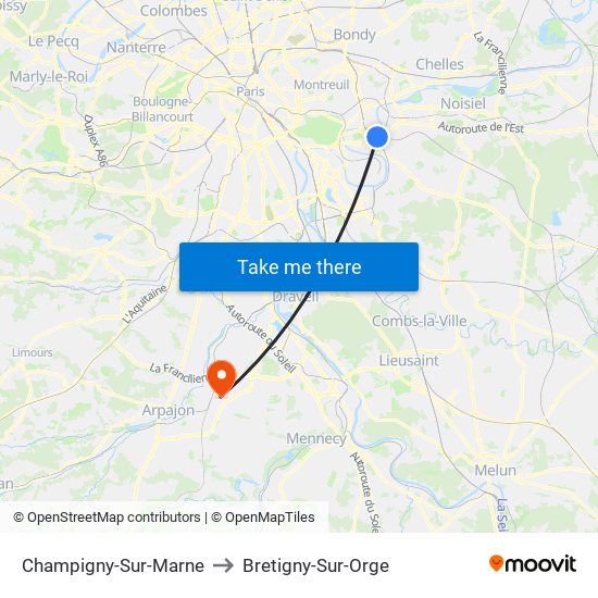 Champigny-Sur-Marne to Bretigny-Sur-Orge map