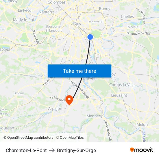 Charenton-Le-Pont to Bretigny-Sur-Orge map