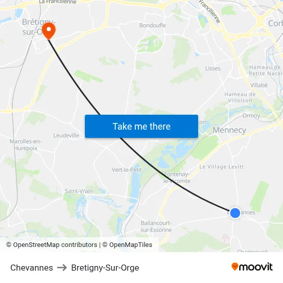 Chevannes to Bretigny-Sur-Orge map
