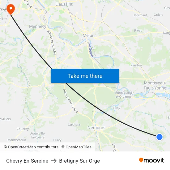 Chevry-En-Sereine to Bretigny-Sur-Orge map