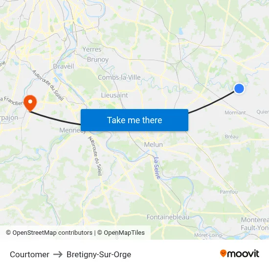 Courtomer to Bretigny-Sur-Orge map