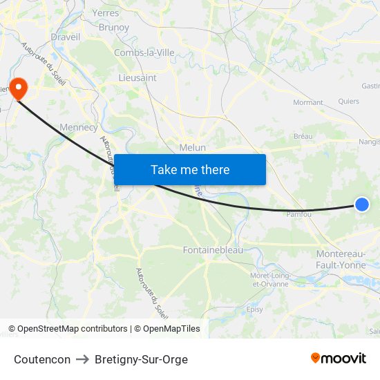 Coutencon to Bretigny-Sur-Orge map