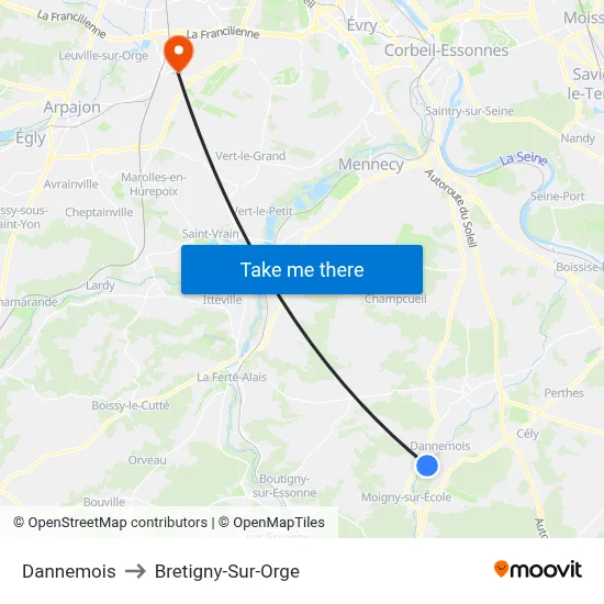 Dannemois to Bretigny-Sur-Orge map