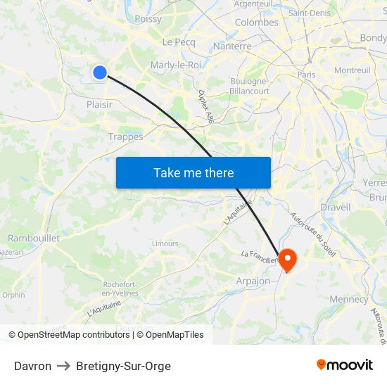 Davron to Bretigny-Sur-Orge map
