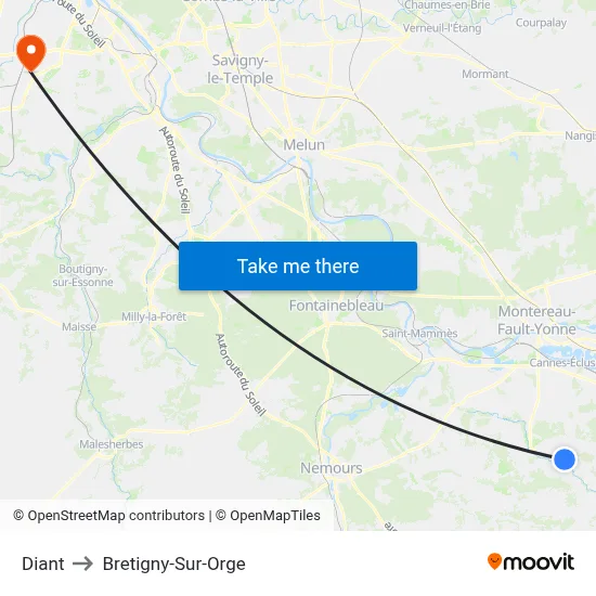 Diant to Bretigny-Sur-Orge map