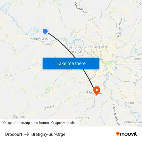 Drocourt to Bretigny-Sur-Orge map