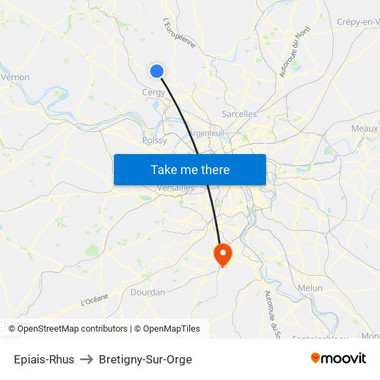 Epiais-Rhus to Bretigny-Sur-Orge map