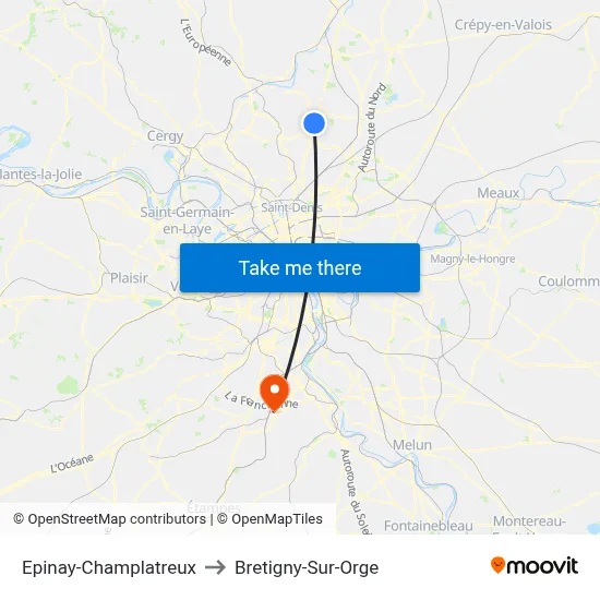 Epinay-Champlatreux to Bretigny-Sur-Orge map