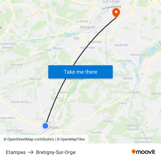 Etampes to Bretigny-Sur-Orge map