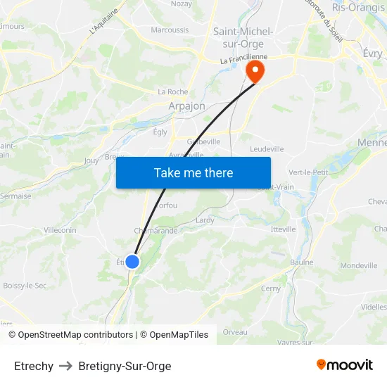Etrechy to Bretigny-Sur-Orge map