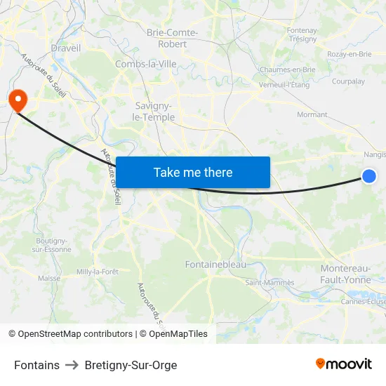 Fontains to Bretigny-Sur-Orge map