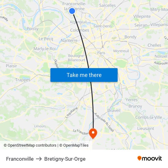 Franconville to Bretigny-Sur-Orge map
