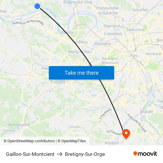 Gaillon-Sur-Montcient to Bretigny-Sur-Orge map