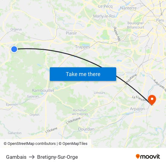 Gambais to Bretigny-Sur-Orge map