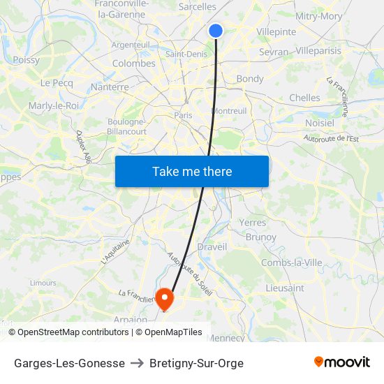 Garges-Les-Gonesse to Bretigny-Sur-Orge map