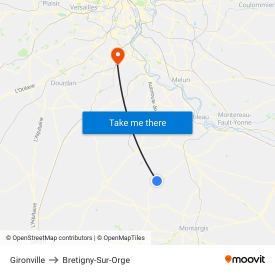 Gironville to Bretigny-Sur-Orge map