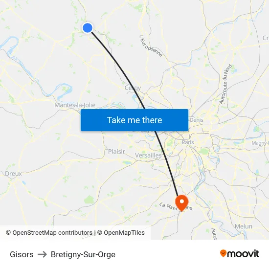 Gisors to Bretigny-Sur-Orge map