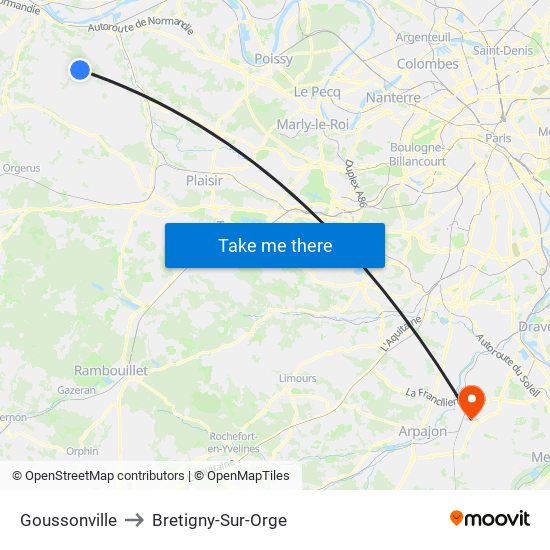 Goussonville to Bretigny-Sur-Orge map