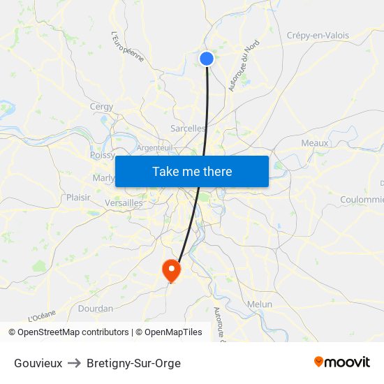 Gouvieux to Bretigny-Sur-Orge map