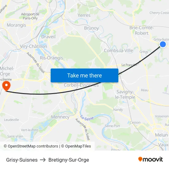 Grisy-Suisnes to Bretigny-Sur-Orge map
