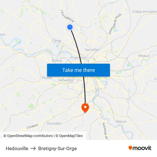 Hedouville to Bretigny-Sur-Orge map