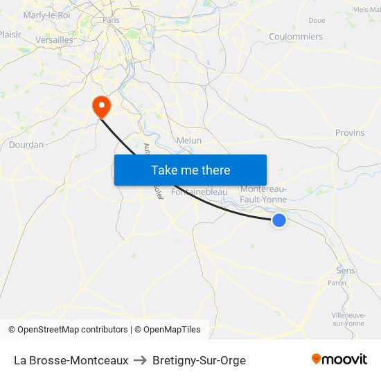 La Brosse-Montceaux to Bretigny-Sur-Orge map