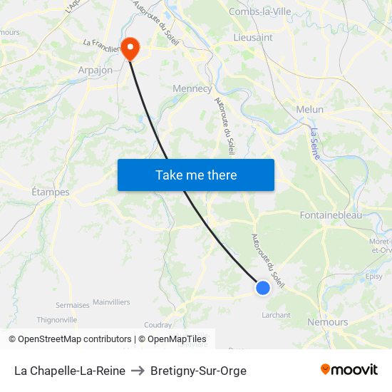 La Chapelle-La-Reine to Bretigny-Sur-Orge map