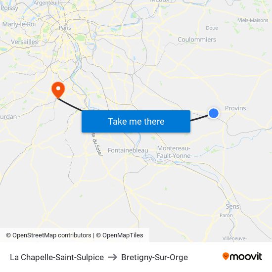 La Chapelle-Saint-Sulpice to Bretigny-Sur-Orge map