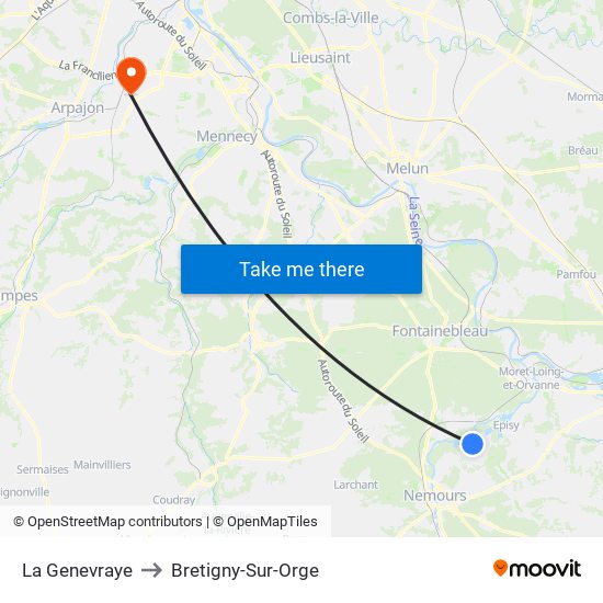 La Genevraye to Bretigny-Sur-Orge map