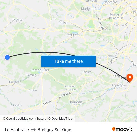 La Hauteville to Bretigny-Sur-Orge map
