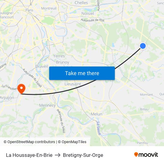 La Houssaye-En-Brie to Bretigny-Sur-Orge map