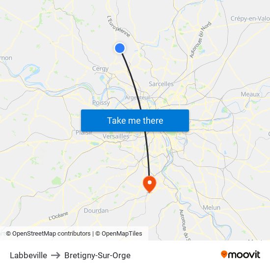 Labbeville to Bretigny-Sur-Orge map