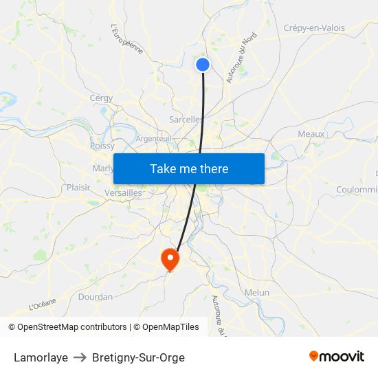 Lamorlaye to Bretigny-Sur-Orge map