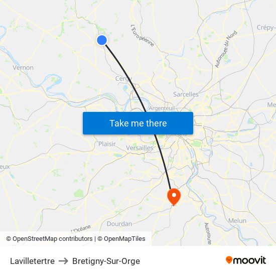 Lavilletertre to Bretigny-Sur-Orge map