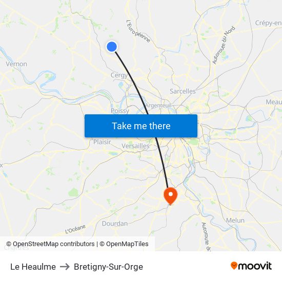 Le Heaulme to Bretigny-Sur-Orge map