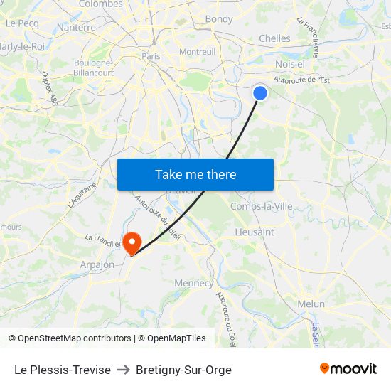 Le Plessis-Trevise to Bretigny-Sur-Orge map