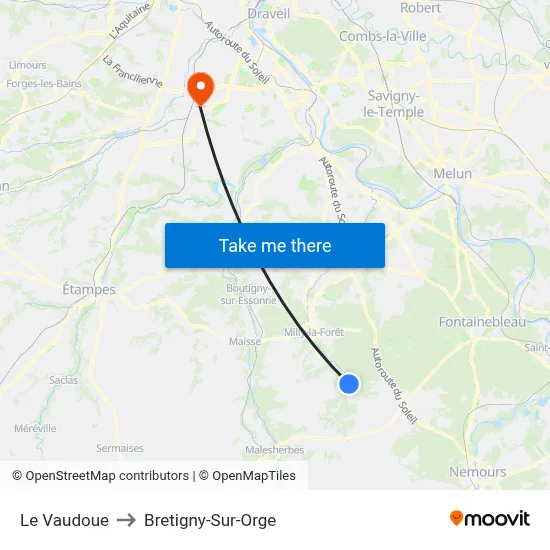 Le Vaudoue to Bretigny-Sur-Orge map