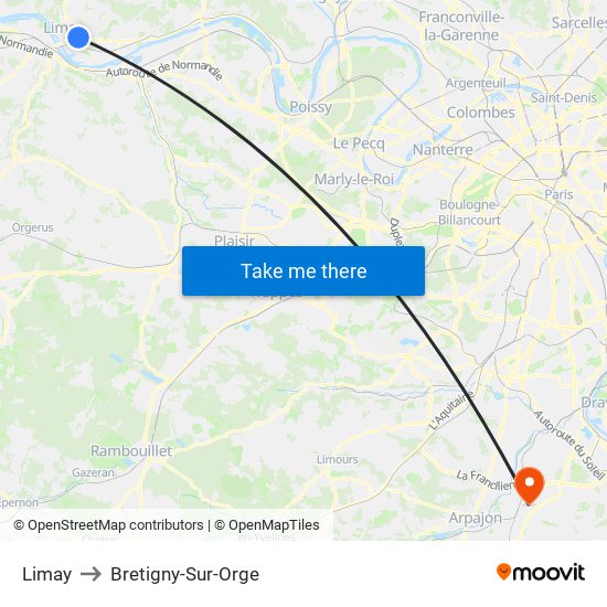 Limay to Bretigny-Sur-Orge map