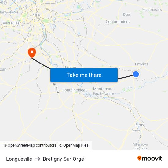 Longueville to Bretigny-Sur-Orge map