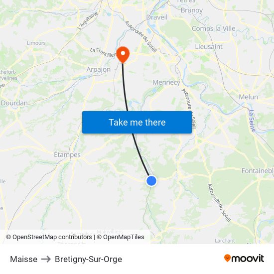 Maisse to Bretigny-Sur-Orge map