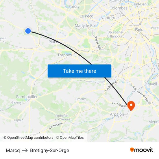 Marcq to Bretigny-Sur-Orge map