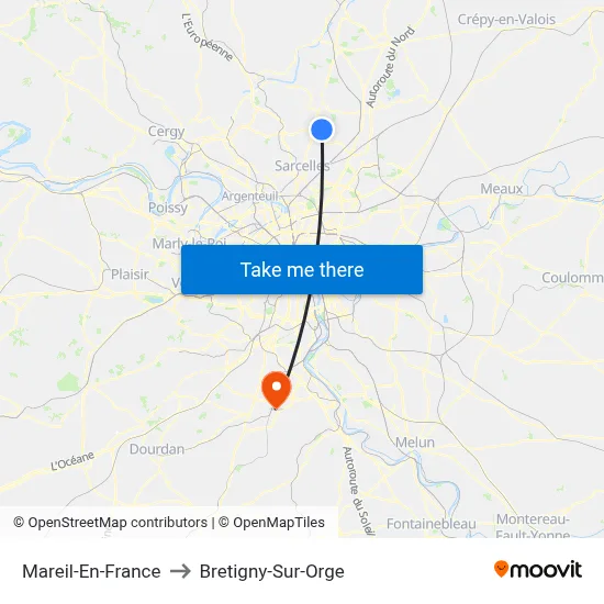 Mareil-En-France to Bretigny-Sur-Orge map
