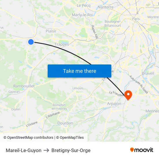 Mareil-Le-Guyon to Bretigny-Sur-Orge map
