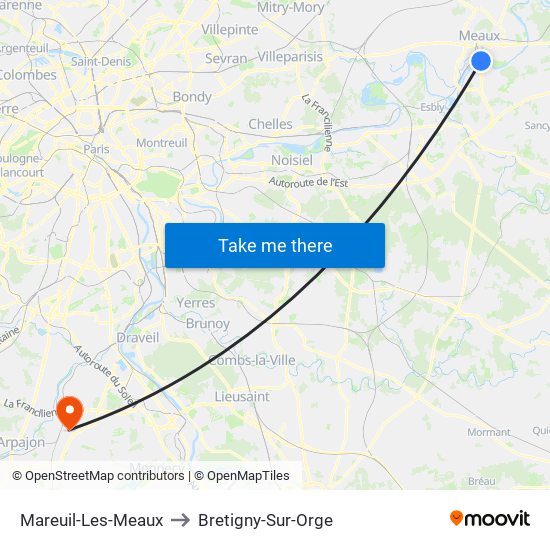 Mareuil-Les-Meaux to Bretigny-Sur-Orge map