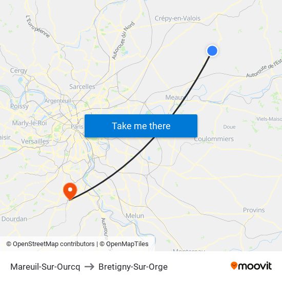 Mareuil-Sur-Ourcq to Bretigny-Sur-Orge map