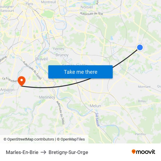 Marles-En-Brie to Bretigny-Sur-Orge map