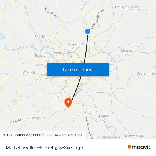 Marly-La-Ville to Bretigny-Sur-Orge map